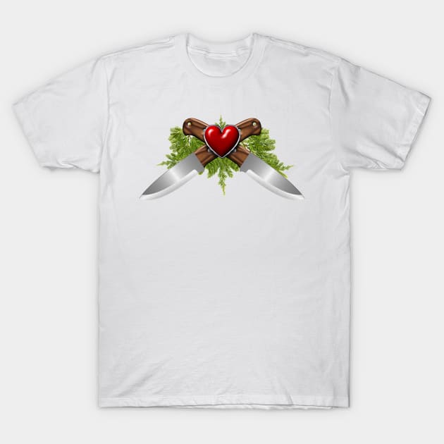 crossed bushcraft knives T-Shirt by DrewskiDesignz